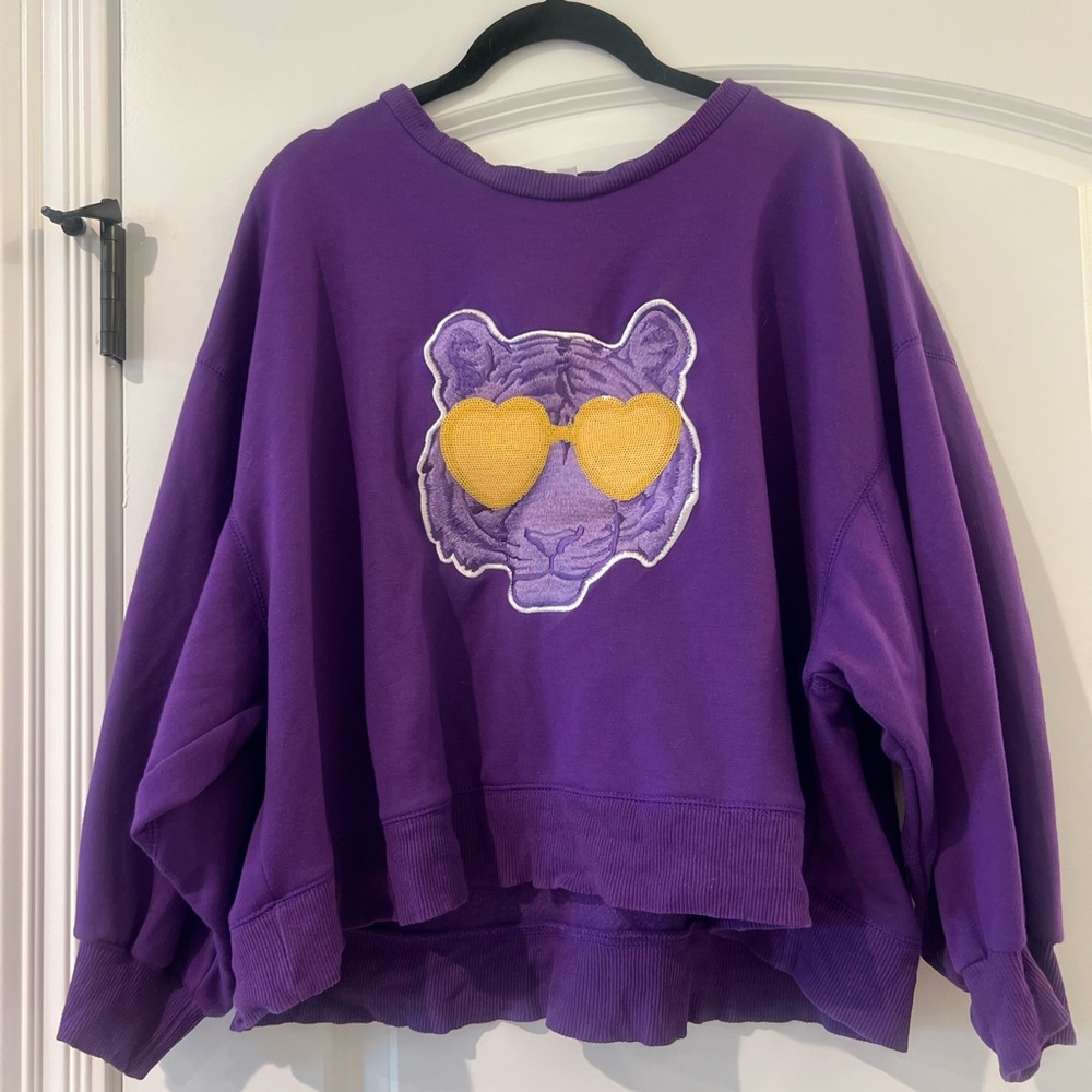 Purple Tiger Sweater with Gold Accents